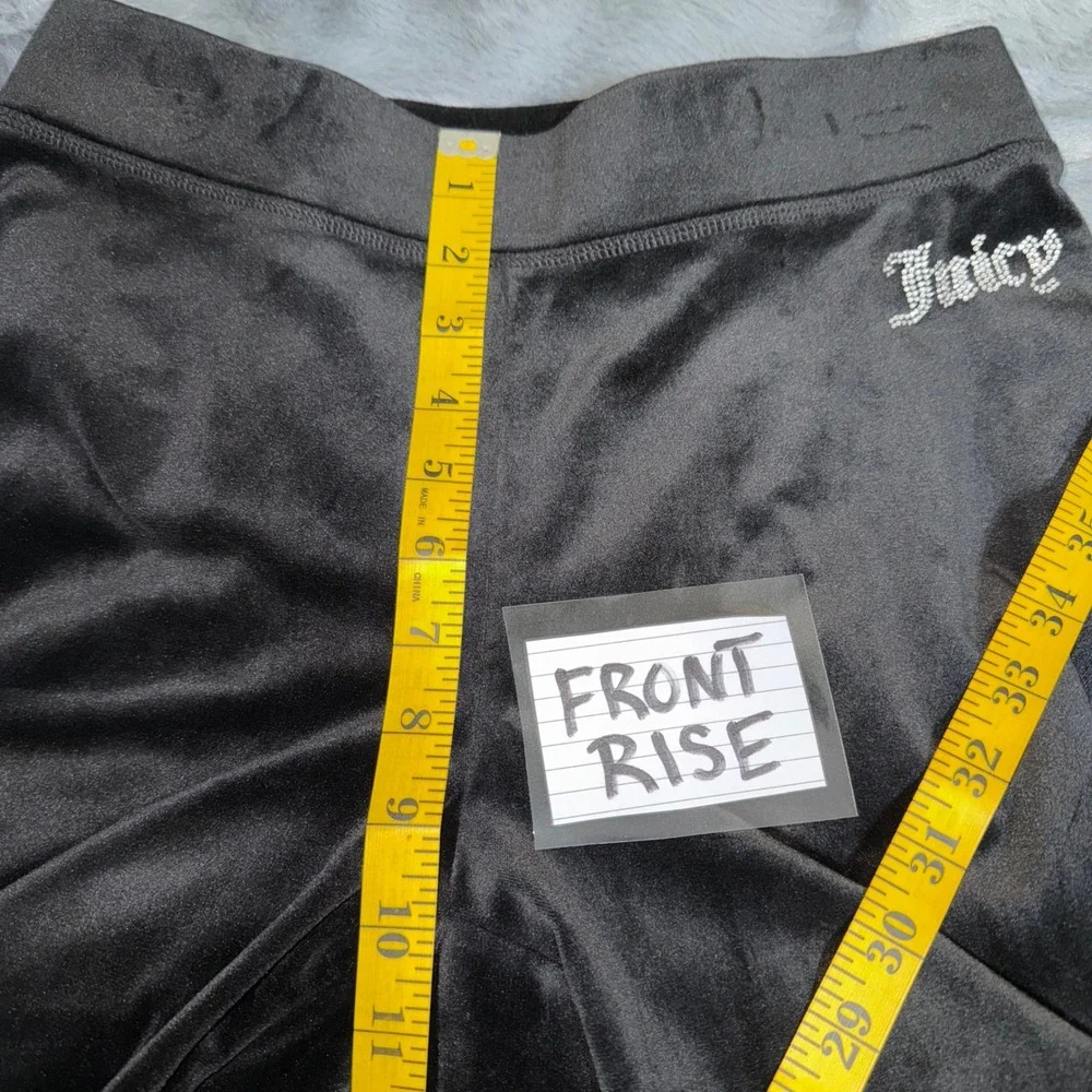 Juicy Couture Black Velour Track Pants Rhinestone‎ Logo Size S Y2K Hi Rise Waist